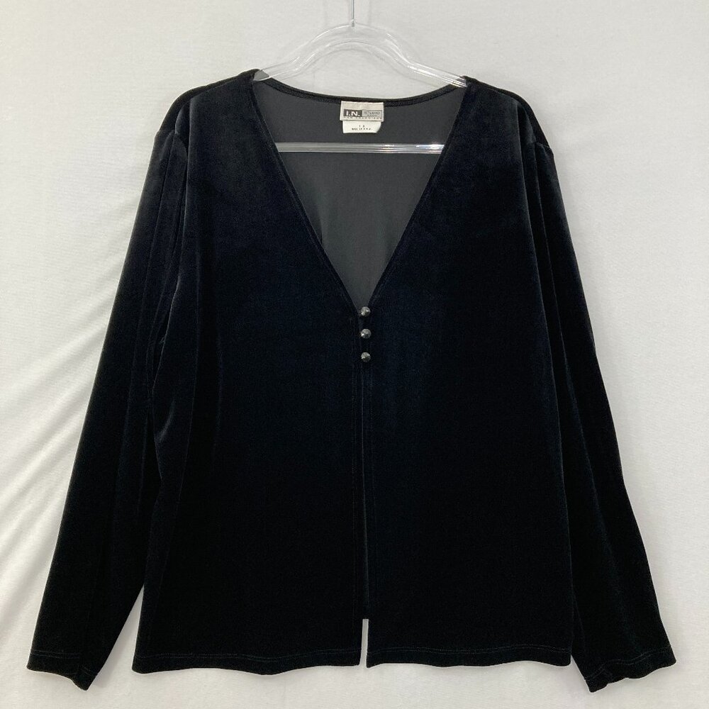 Vintage I.N. Studio size 1X Black Velvet Button Soft Comfy Top Classic Elegant